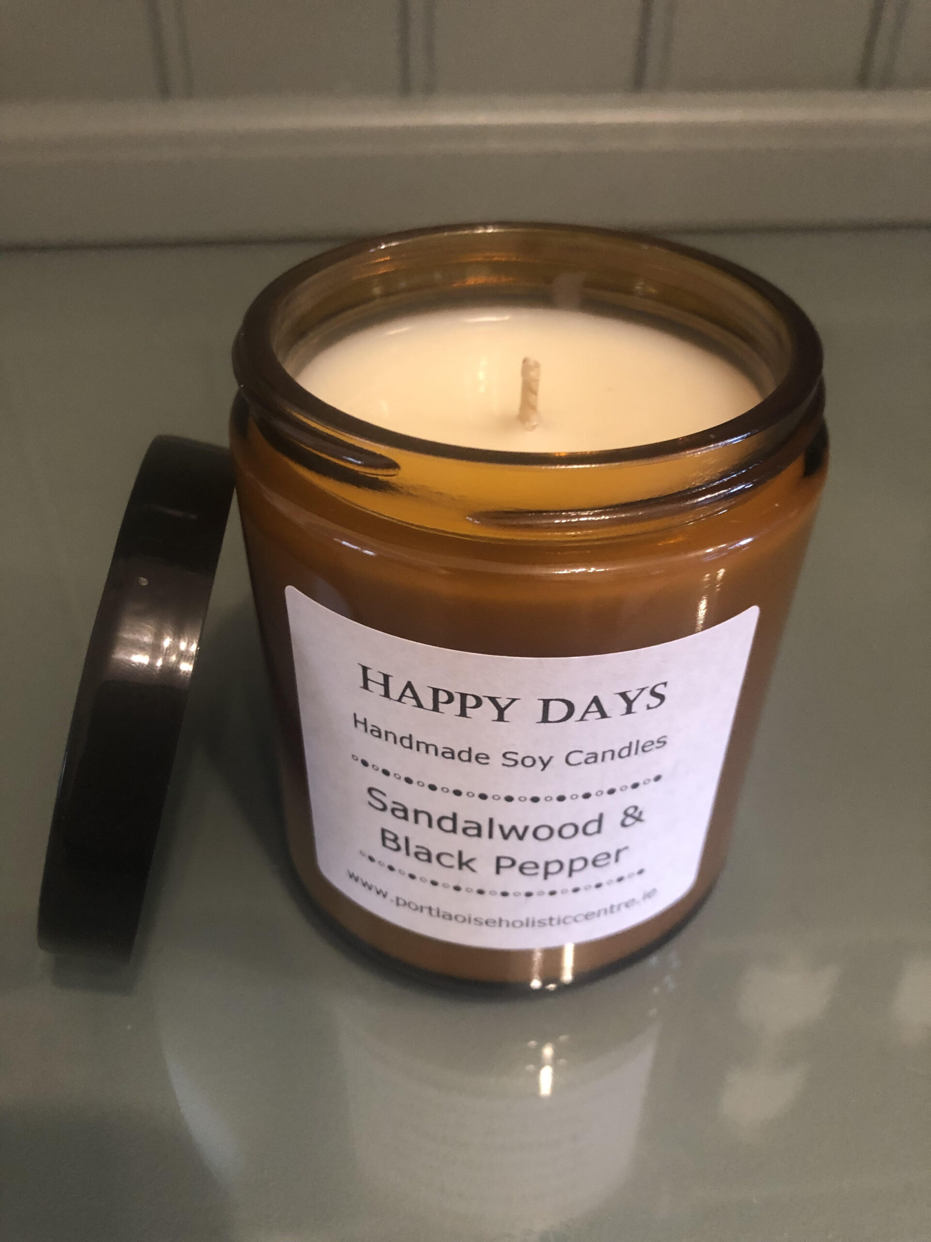 soy candle in amber jar available to buy in Portlaoise